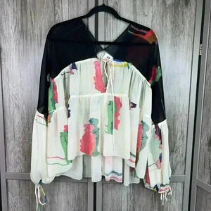 H&M Studio Top XXS Oversized Sheer Balloon Sleeves Artsy
